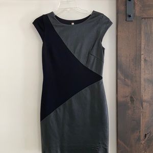 Bailey 44 black cocktail dress with vegan leather accents